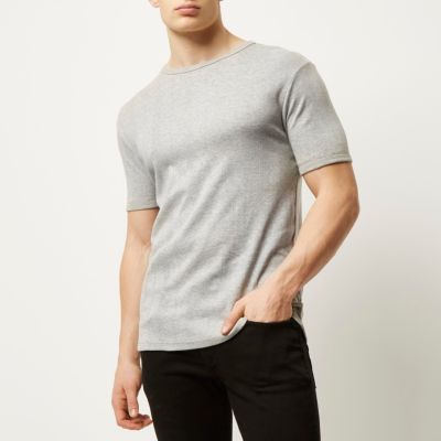 Grey varied ribbed slim t-shirt